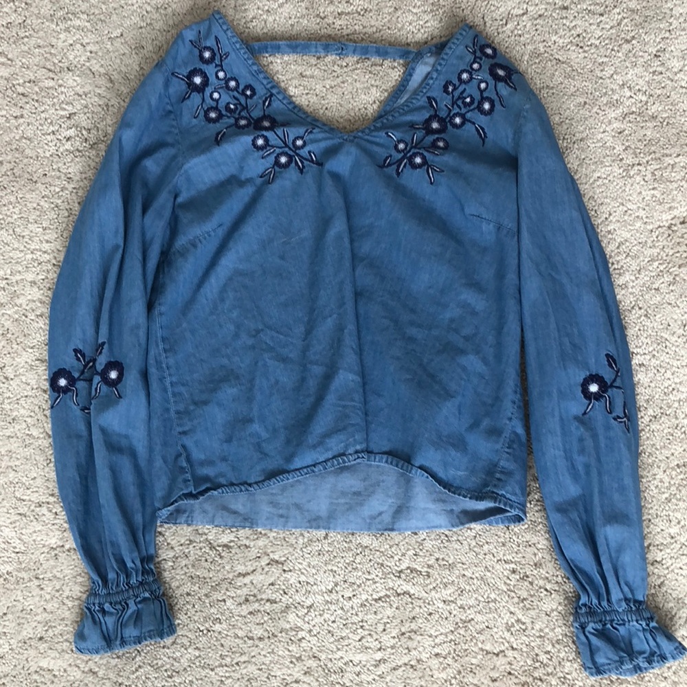 Embroidered denim shirt